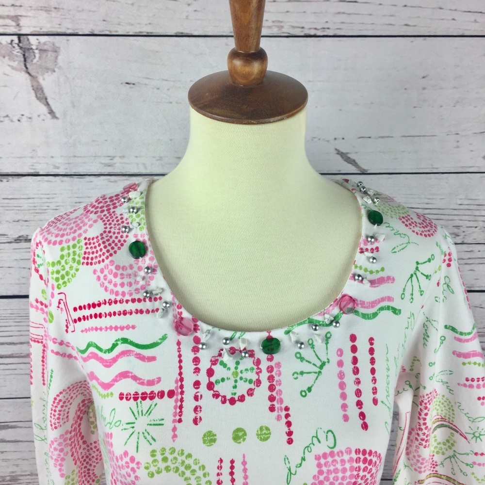 Lara Lane White 3/4 Sleeve Embellished Top